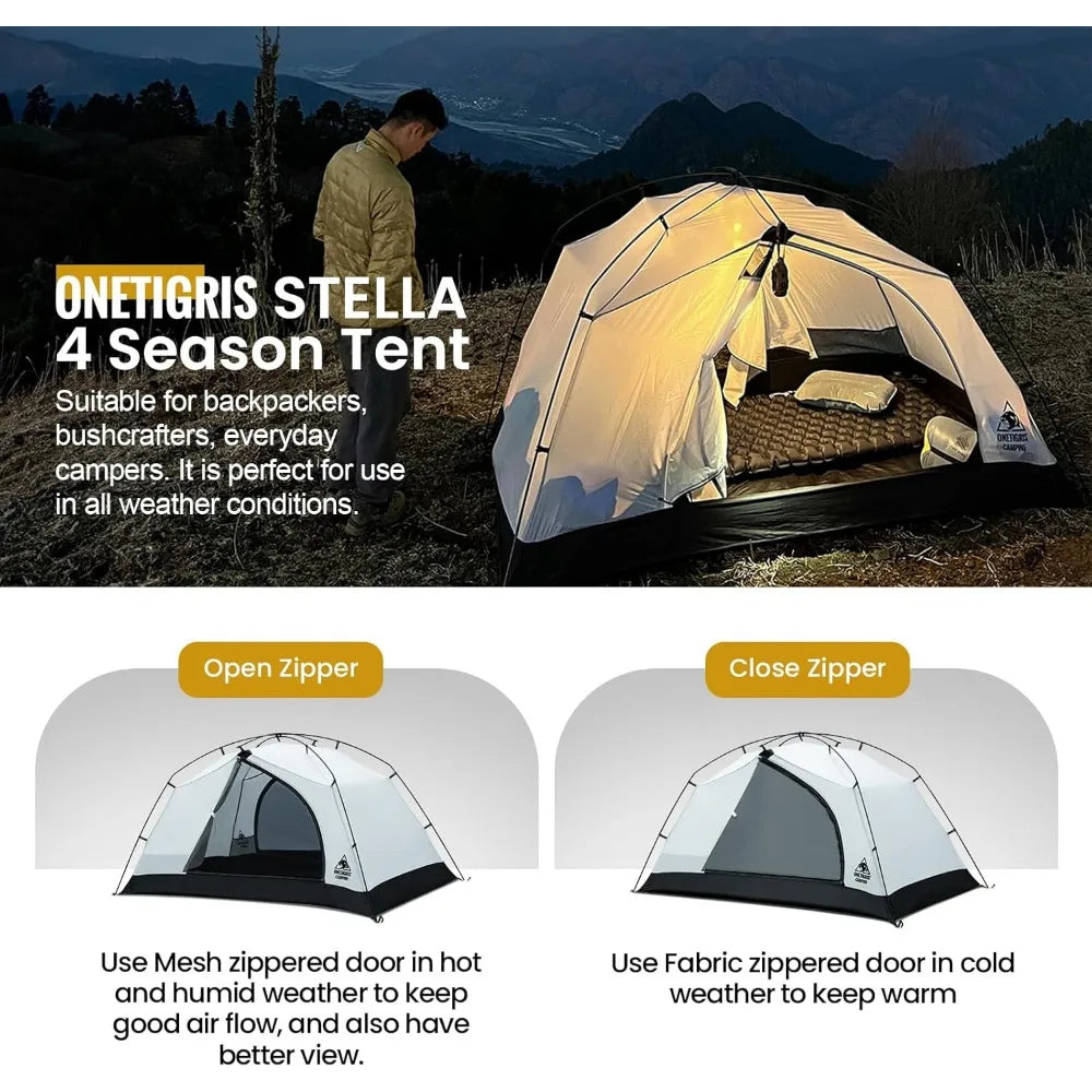 OneTigris Stella 4 Season Camping Tent Backpacking 2 Person Waterproof Lightweight Easy Setup Instant 3000mm Waterproof Rating O