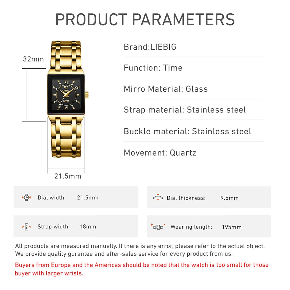 LIEBIG Luxury Golden Quartz Wristwatches For Female Girl Male Fashion 30m Waterproof Women Ladies Mens Watches Relogio Feminino
