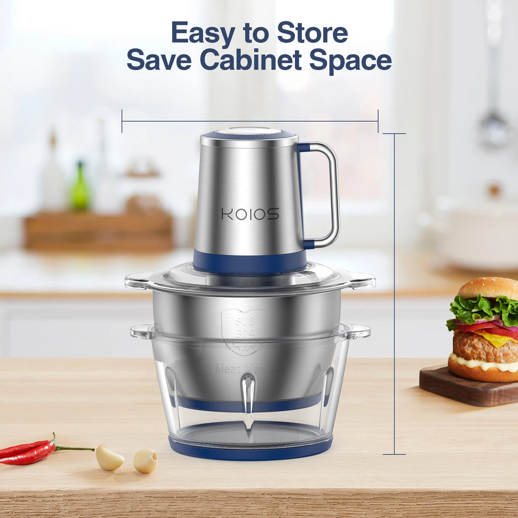 Electric Food Processor, 2-Speed Food Chopper Meat Grinder with 8Cup Stainless Steel &8Cup Glass Bowls for home kitchen