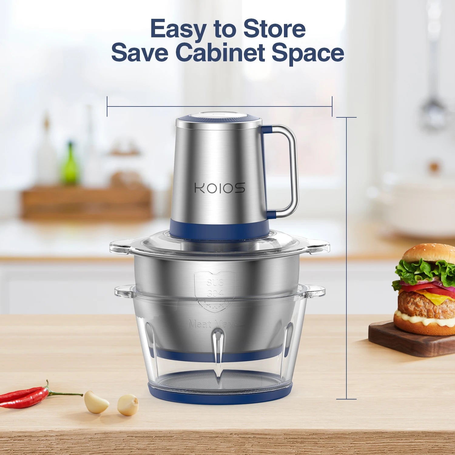 Electric Food Processor, 2-Speed Food Chopper Meat Grinder with 8Cup Stainless Steel &8Cup Glass Bowls for home kitchen