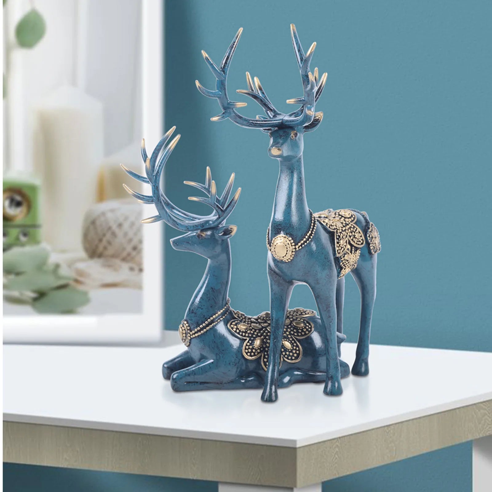 Reindeer Statue Resin Deer Figurine Sculpture Ornament Home Office Art Decoration