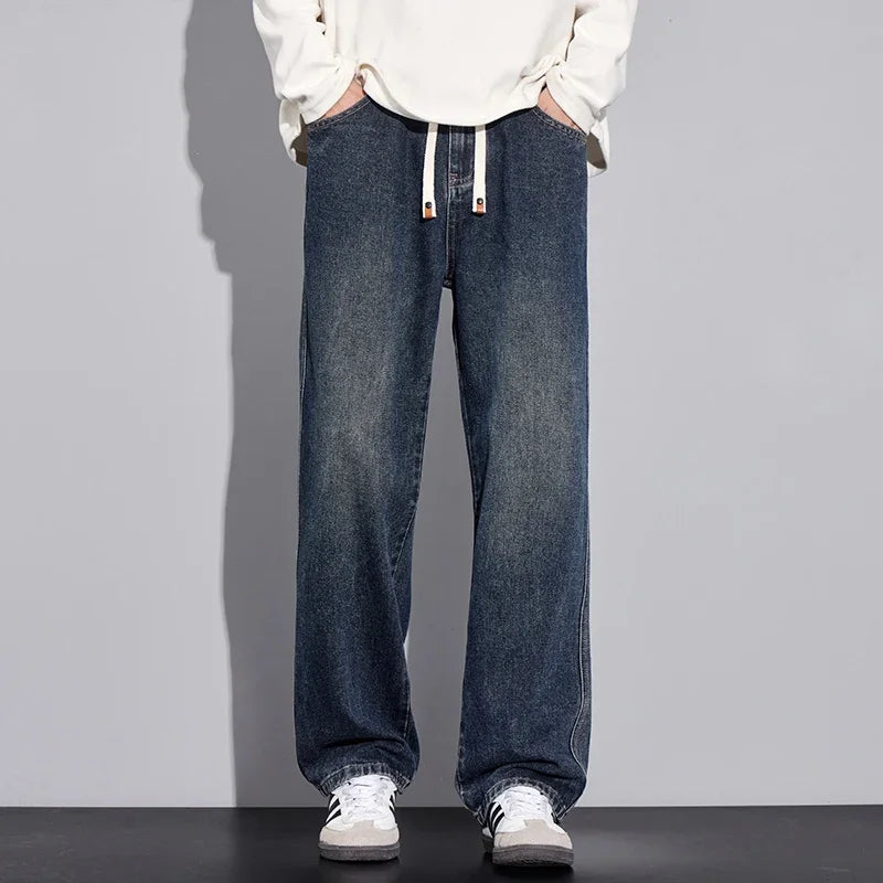 2025 Autumn/Winter New Youth Trendy Full Elastic Thickness Non Elastic Straight leg Jeans