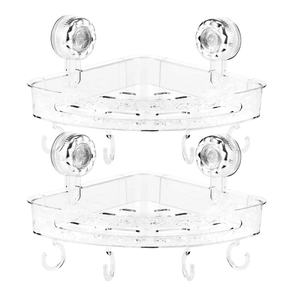 2Pcs Shower Corner Shelf Wall Mounted Suction Cup Storage Rack No Drill Bathroom Shampoo Cosmetic Organizer Holder