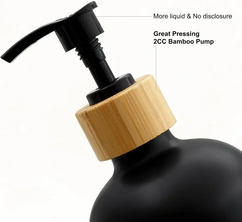 Dish Soap Dispenser Set with Bamboo Tray Kitchen Soap Dispenser Set Glass Matte Hand and Dish Soap Dispenser Set