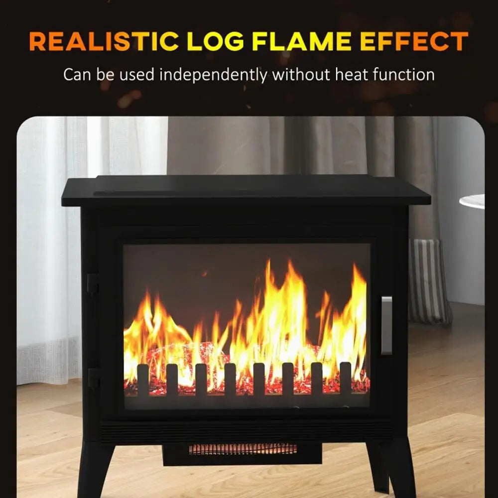 1000W/1500W 24 Freestanding Electric Fireplace Heater with Realistic Flame & Adjustable Temperature - Black