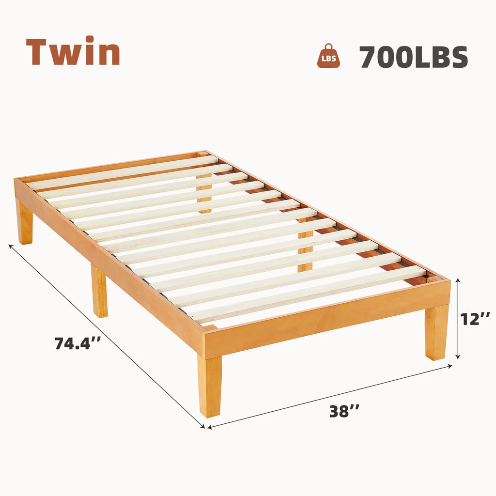 JHK Queen Solid Wood Bed Frame with Sturdy Wood Slat Support No Box Spring Needed Easy Assembly Eco-Friendly For Living Room