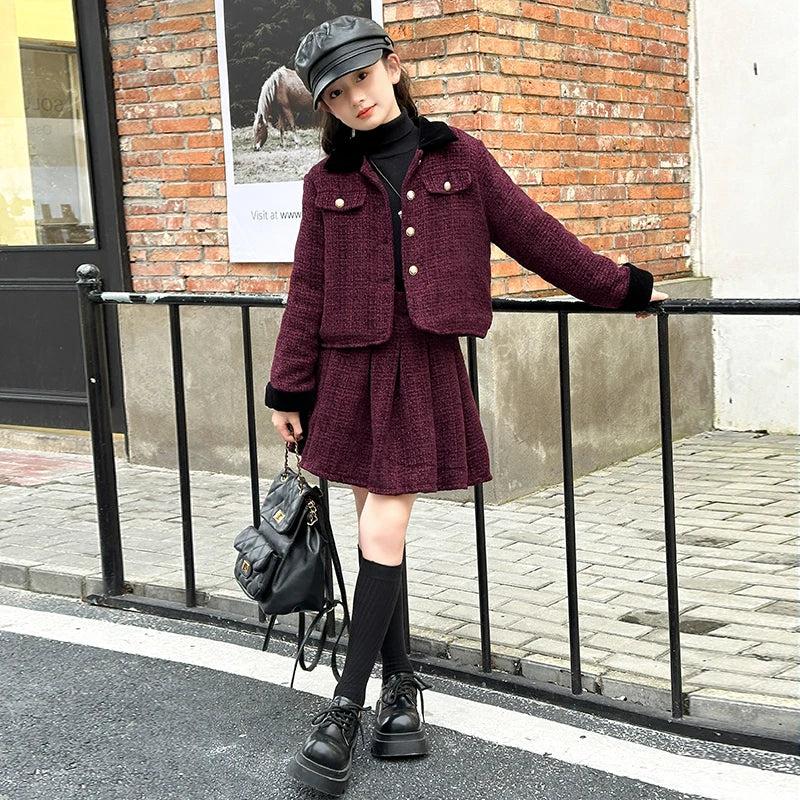 baby Girls Outfits blazer+Pleated skirt 2pcs kids girls clothes set Designer Style 4-14 years coat+skirt teen girl clothing suit
