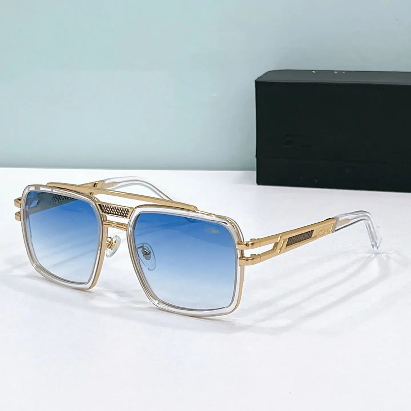 Original CAZA MOD6033 Classic Stylish Gradient Blue Lenses Men Sunglasses Luxury Design Gold Alloy Frame Women Couple Eyewear