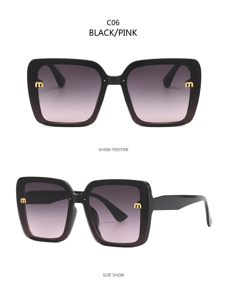 Brand Sunglasses Women's Square Classic Large Frame Fashion Men's Rectangular Letter Design Retro Sun Glasses UV400