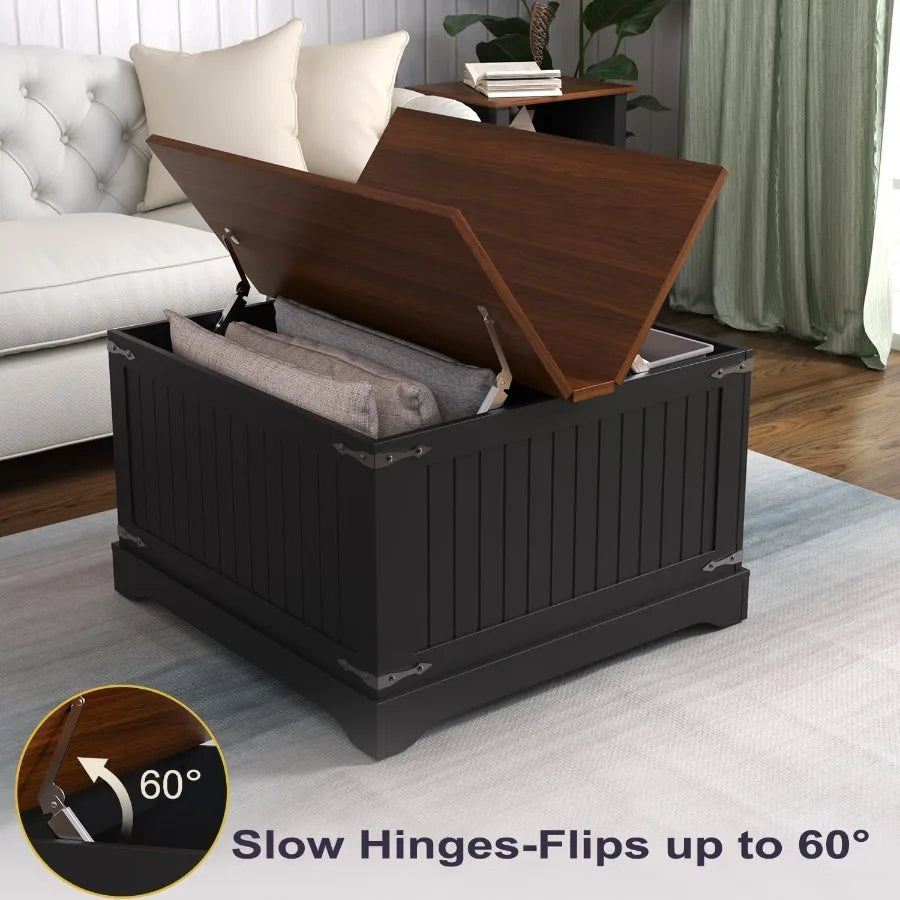 Modern Farmhouse Coffee Table Square Center Table with Large Hidden Storage Compartment for Living Room Coffee Table with FlipT