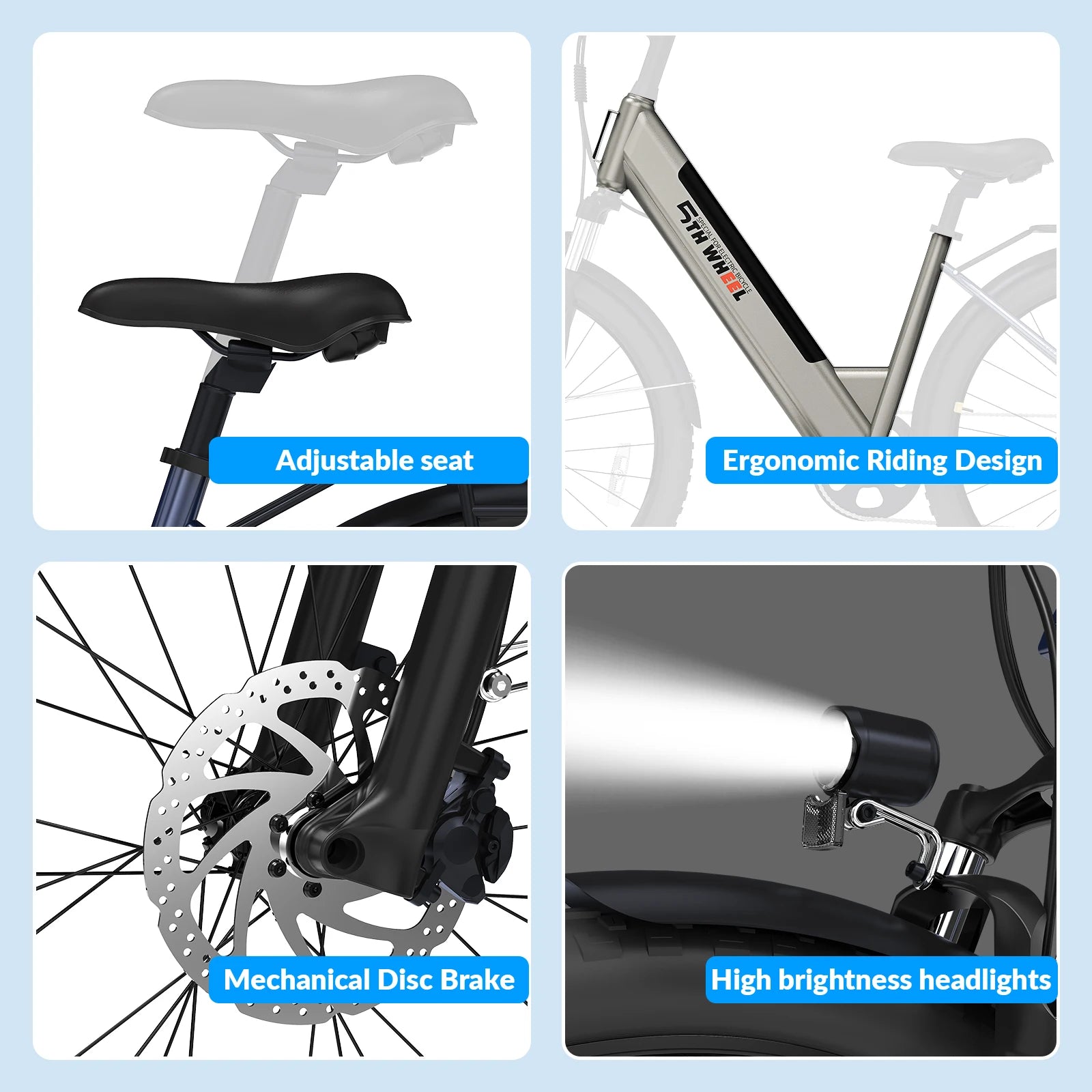 5TH WHEEL AB18 Electric Bike for Adult with 350W Motor, 26" EBike with 36V 10.4Ah Removable Battery Ebike