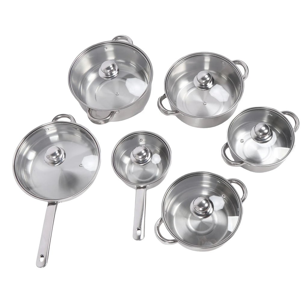 Stainless Steel Pots and Pans Set with Lids Versatile Kitchen Cookware Kits Efficient Heat Distribution Kitchen Supplies