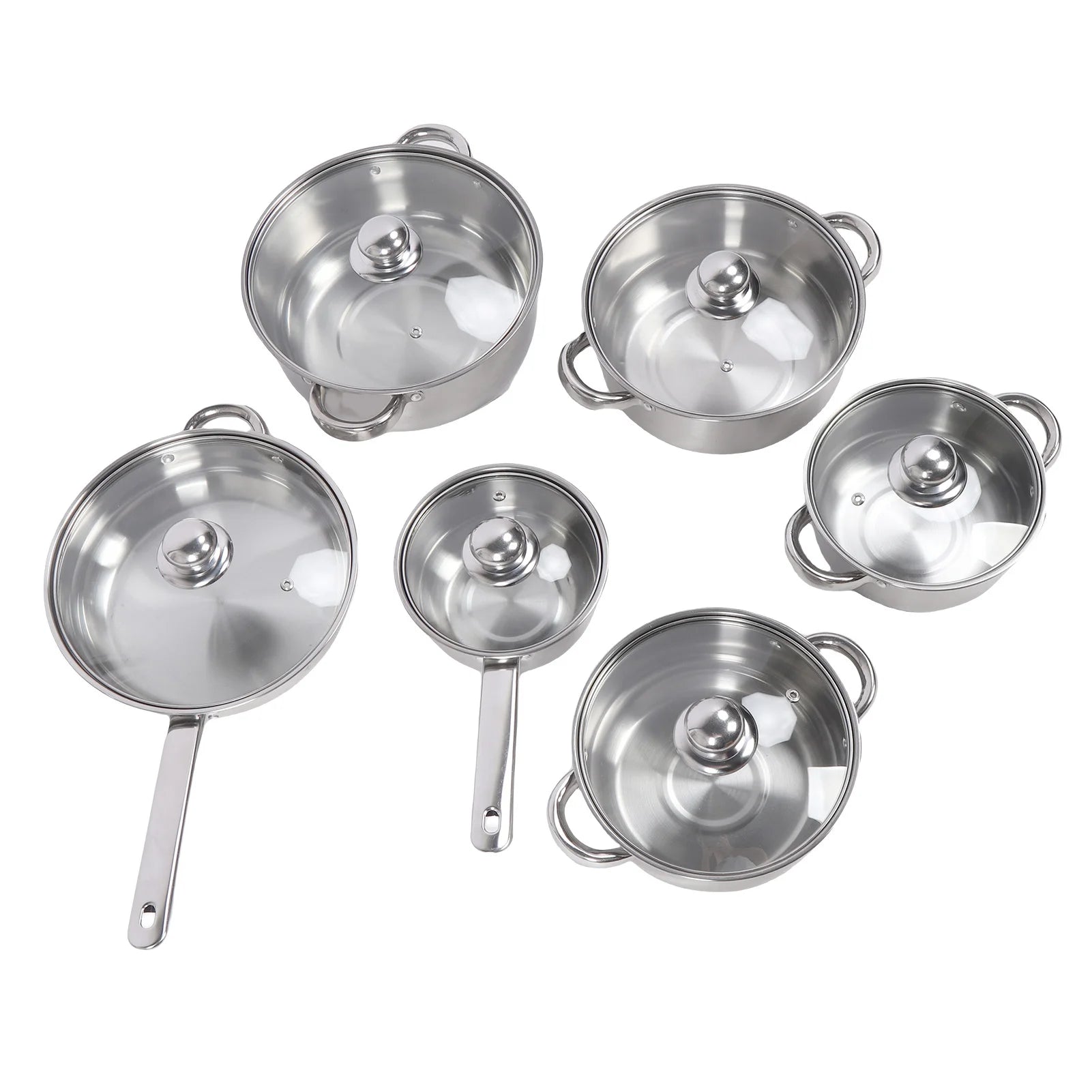 Stainless Steel Pots and Pans Set with Lids Versatile Kitchen Cookware Kits Efficient Heat Distribution Kitchen Supplies