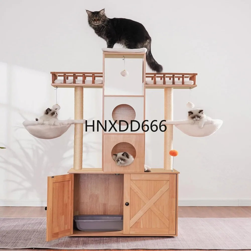 Cat Tree with Litter Box Enclosure for Indoor Big Cat,