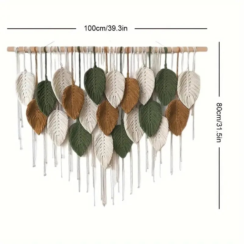 Boho Home Decoration, Macrame Tapestry Macrame Leaf Feather Wall Hanging Decor for Living Room Bedroom, Boho Wall Art Home Decor