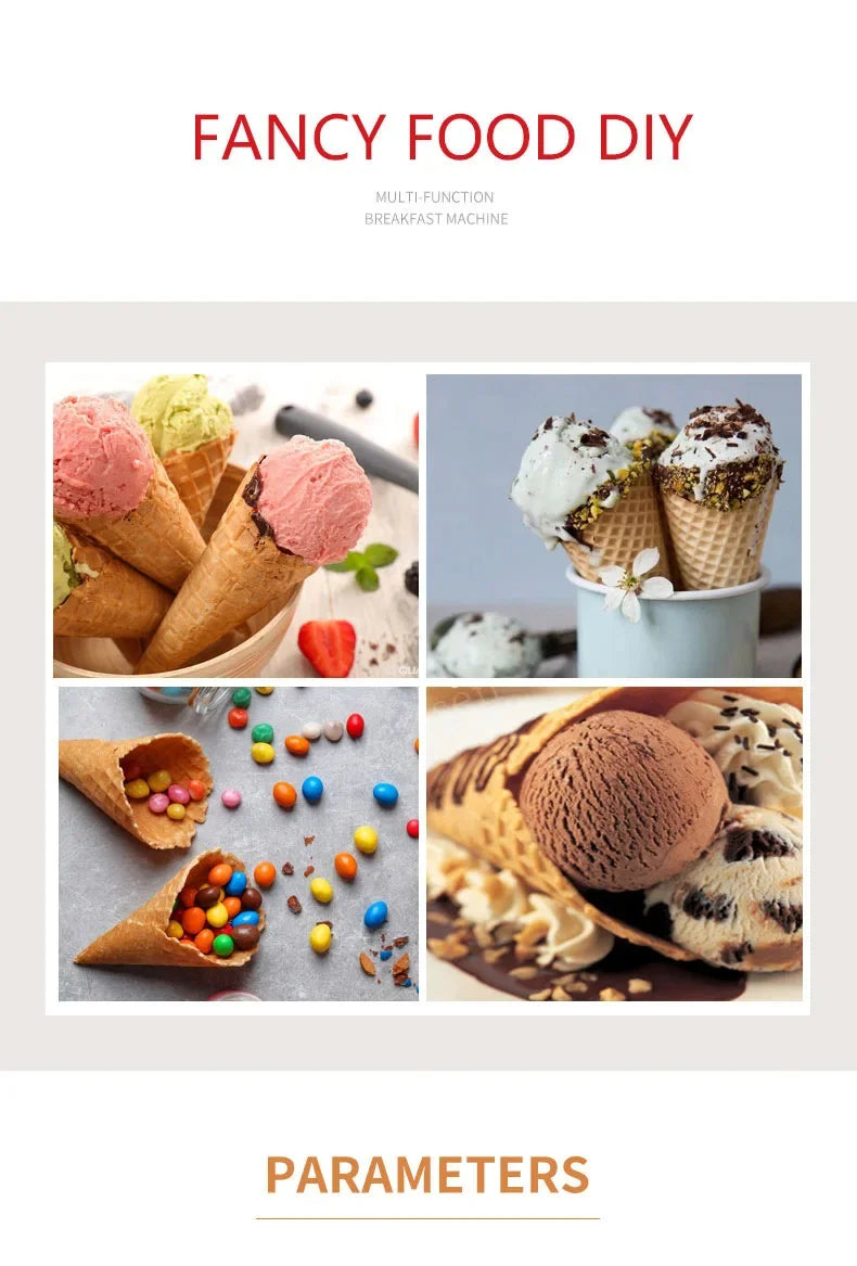 Electric Crispy Egg Roll Maker Omelet Sandwich Iron Crepe Baking Pan Waffle Pancake Oven DIY Ice Cream Cone Machine