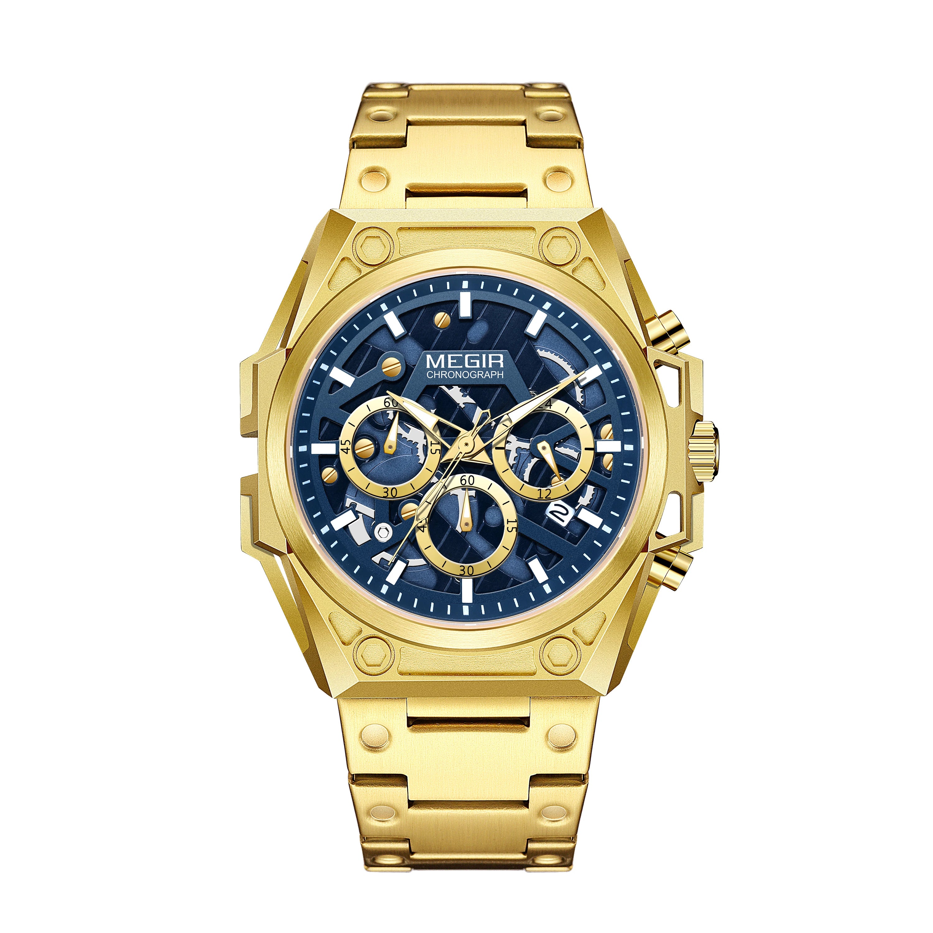 MEGIR Luxury Business Watches for Mens New Stainless Steel Quartz Wrist Watch Calendar Luminous Clock Man Watches Reloj Hombre