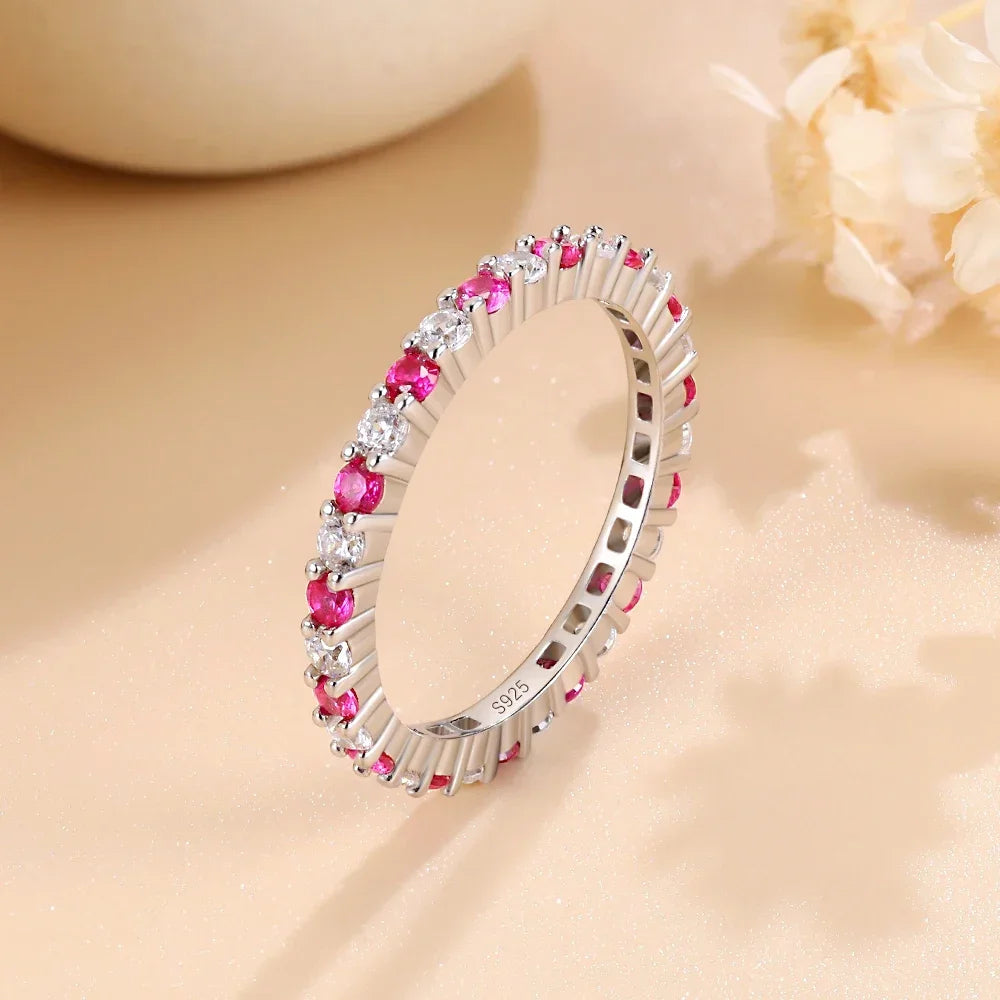 M-JAJA 2mm 925 Sterling Silver Rings for Women Emerald Sapphire Ruby Cubic Zircon 5A Gemstone Wedding Engagement Ring Jewelry