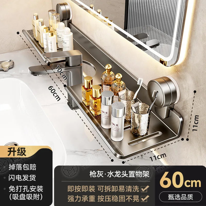 Bathroom Storage Suction Cup Shelves, Non-perforated Installation, Kitchen, Laundry Sink Multi-scene Application