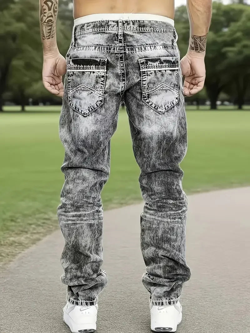 Men's stretch jeans, fashionable street style jeans, street fashion trend jeans, all-season style, slim flared jeans, suitable f