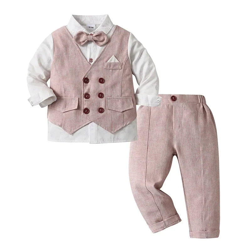 Baby Boy Clothes Sets Formal Suit Boys Long Sleeve Shirt Vest Trousers 3Pcs Sets Children Gentleman Birthday Party Clothing 1-6Y