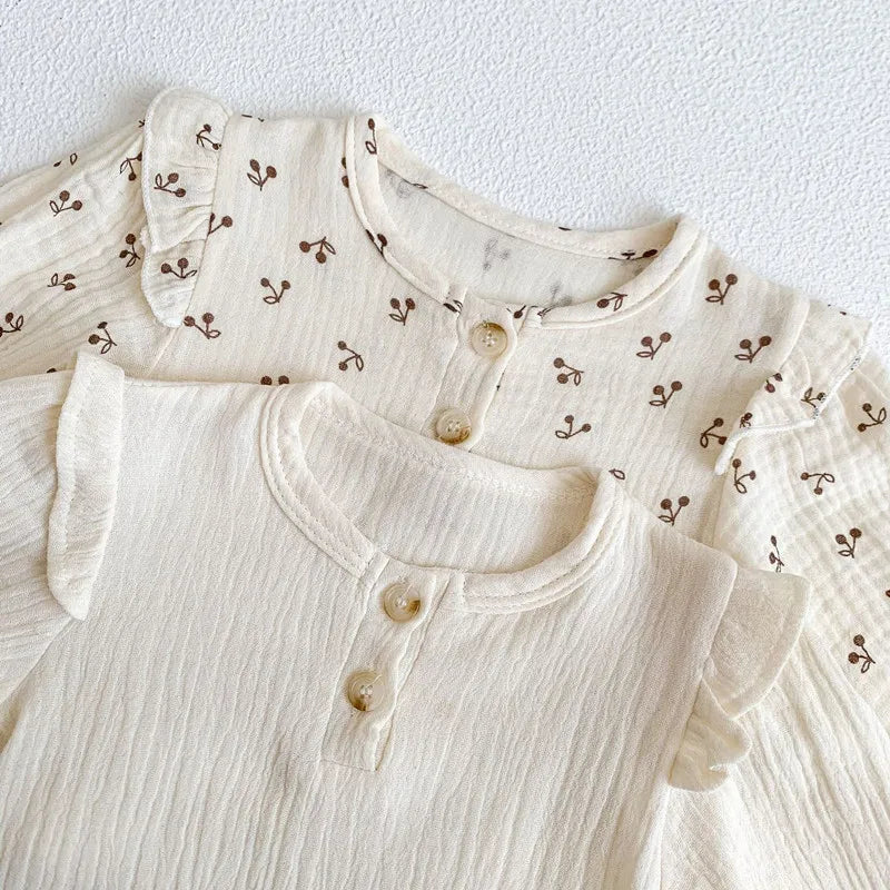 Baby Girls Clothes Sets Long Sleeve Outfits Newborn Muslin Cotton Shirt Tops+Shorts Suits Clothes 2PC 0-3T
