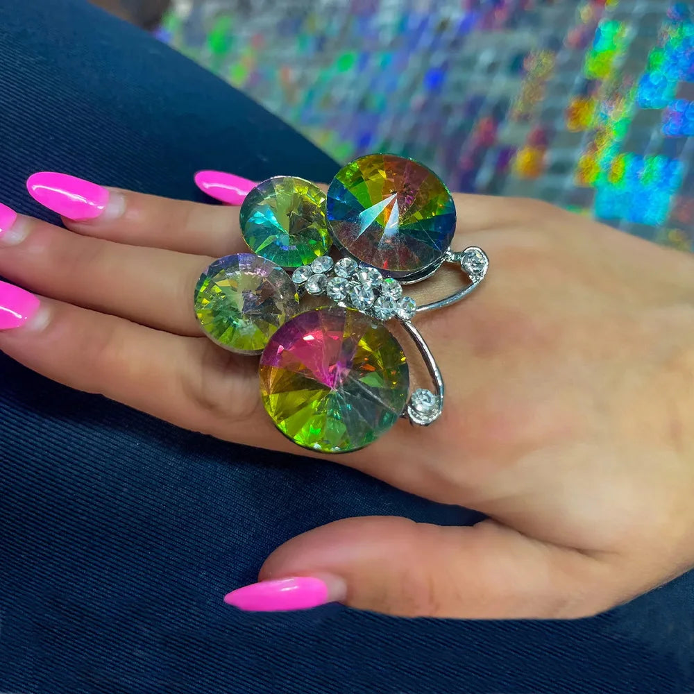 Stonefans Creative Butterfly Finger Ring Oversize Y2k Hand Decoration Fashion Design Rhinestone Open Ring Handmade Jewelry Party