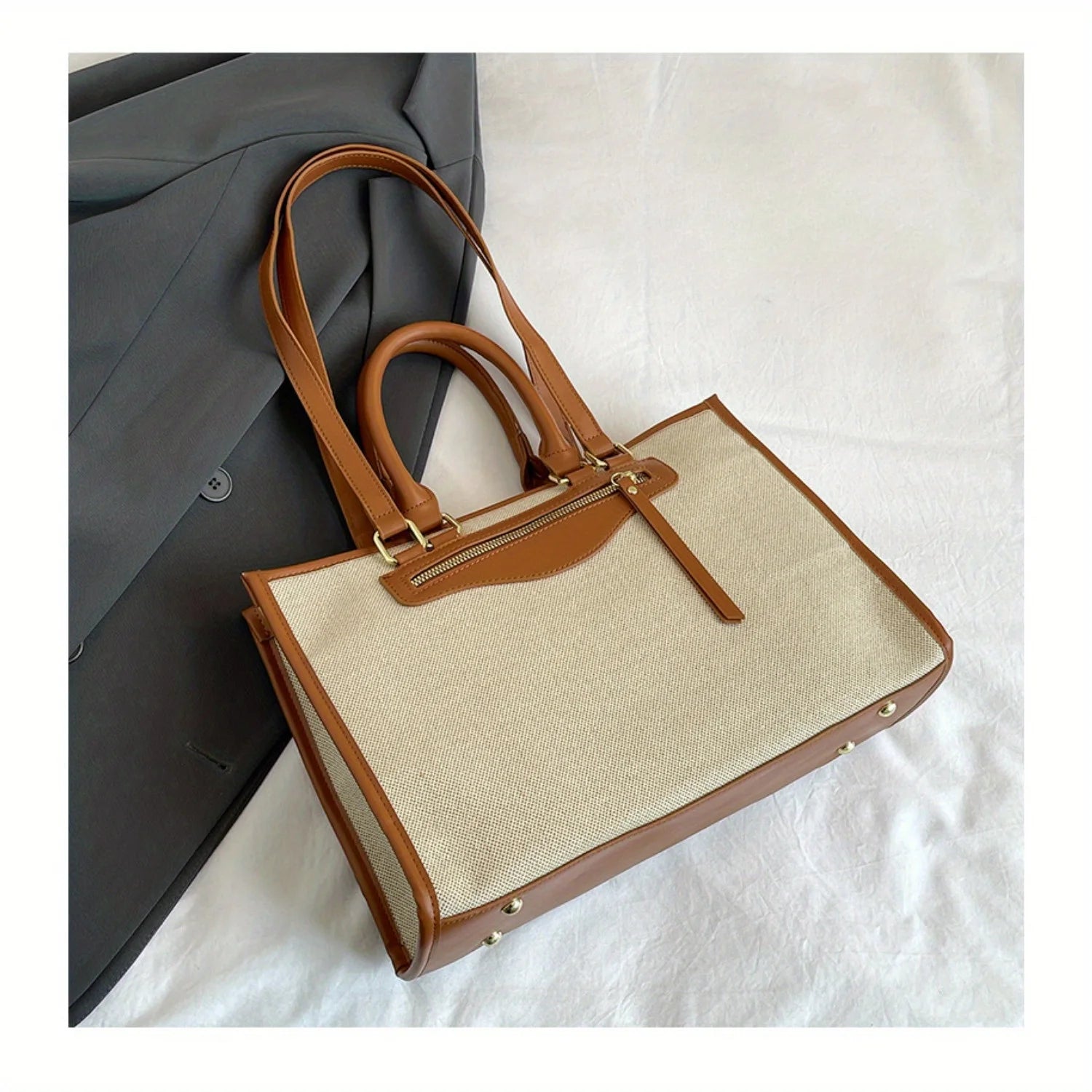 large-capacity women's leisure canvas bag, simple single-shoulder commuter bag Tote bag, suitable for daily commuting