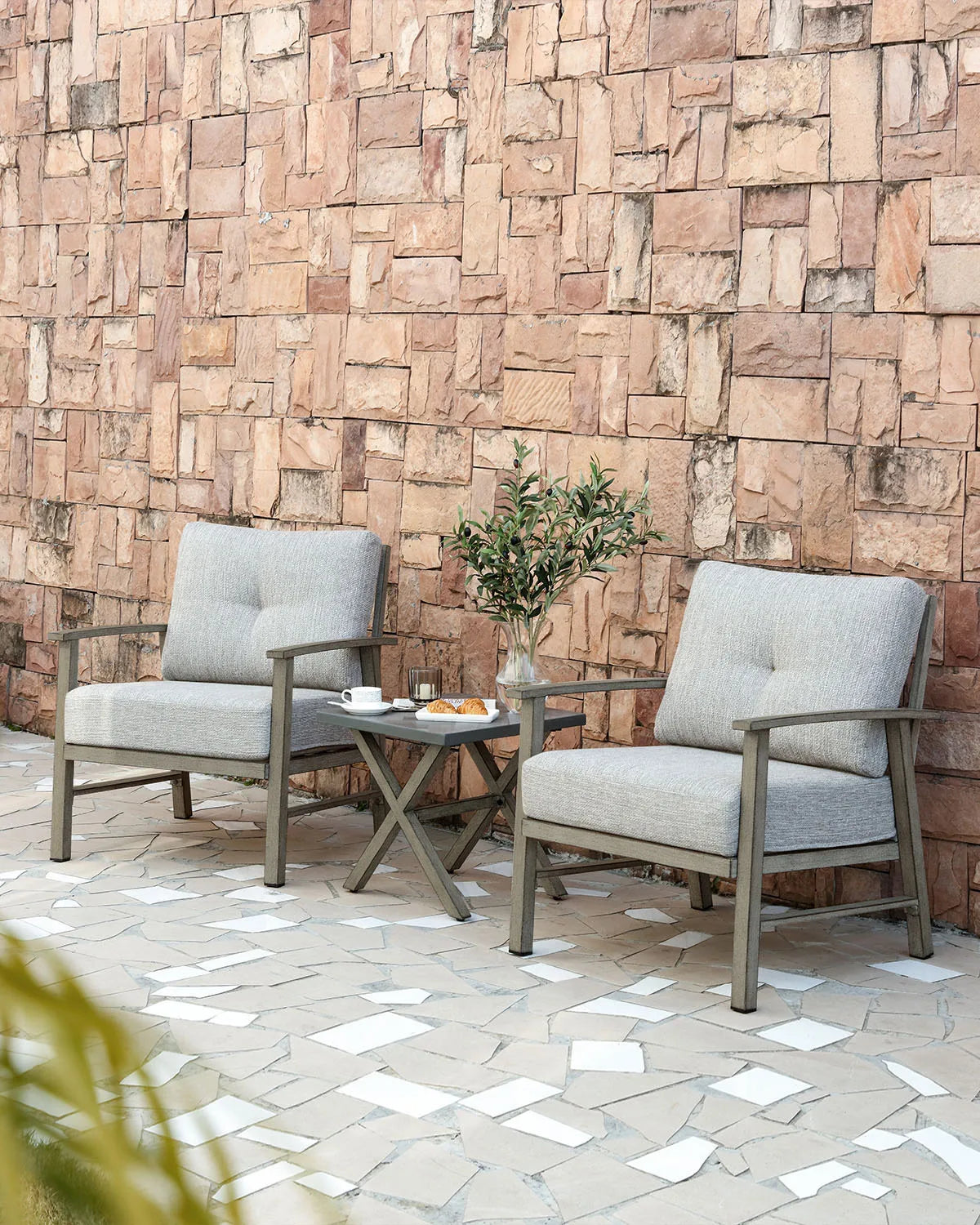 SeeHill Outdoor Patio Chairs Set of 2, 2 Pieces Patio Aluminum Armchair Conversation Sofa Chairs for Poolside, Garden, Limed Oak