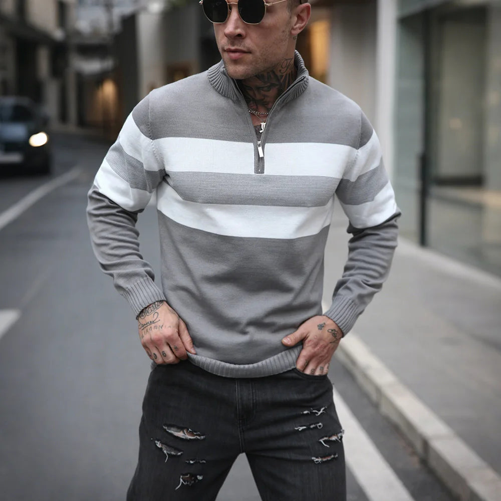 Men's Sweater Spring Stand-up collar zipper Sweater Knitted Lightweight Soft Long Sleeve Pullover Knitted Casual Tops US Size