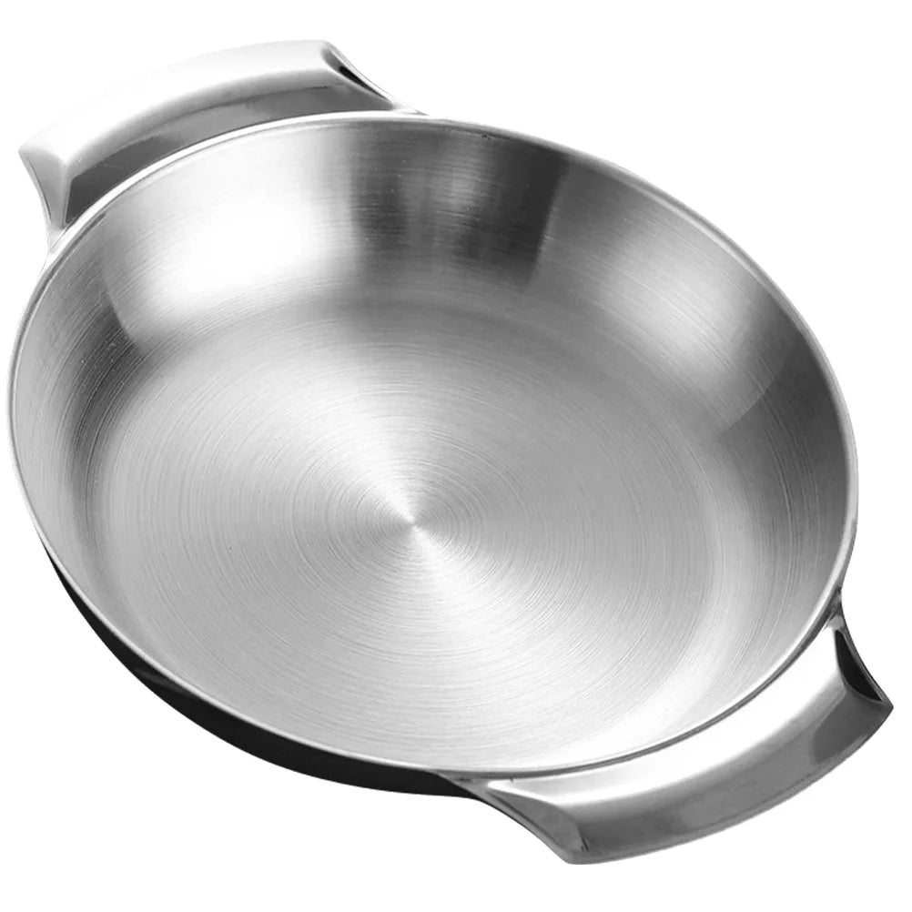 18cm 20cm Stainless Steel Dry Pot Double Ear Korean Seafood Pan Flat Bottom Cooking Pot Kitchenware For Restaurant