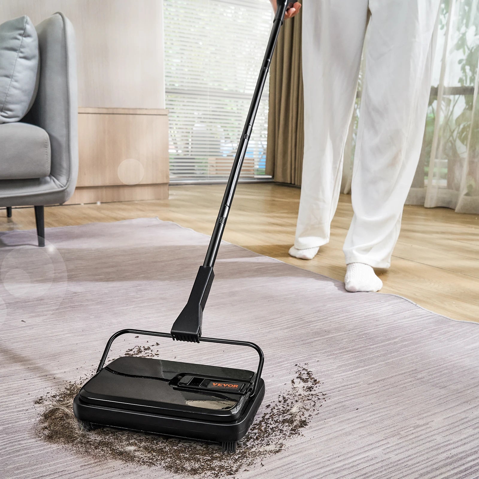 Carpet Sweeper, 7.87 In Sweeping Paths, Floor Sweeper Manual Non Electric, 300 Ml Dustbin Capacity With Comb For Home Office