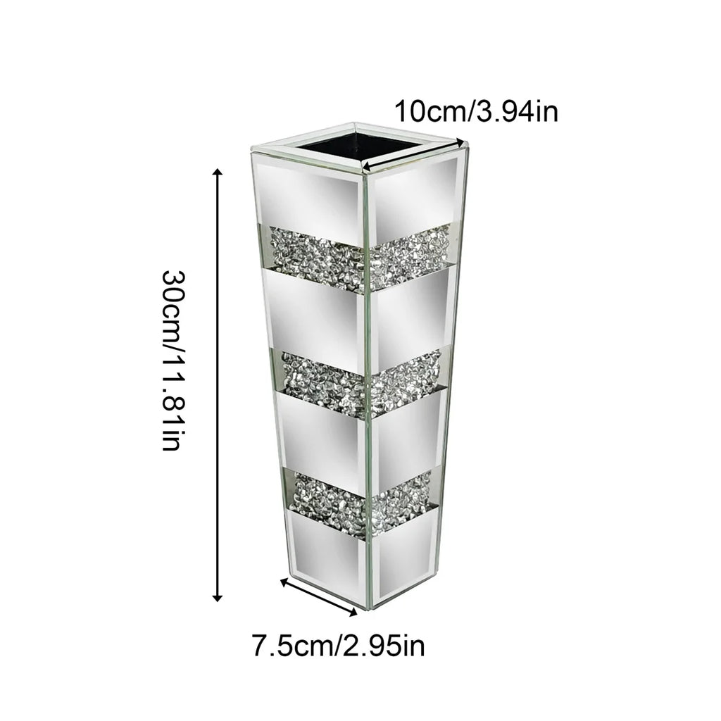 Modern Floor Flower Vase Decorative Crystal Silver Standing Mirrored Flower Vase Floral Arrangement Vase