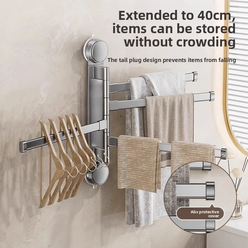 Suction cup no-punch bathroom rotating towel rack bathroom multi-rod drying rack towel bar on wall