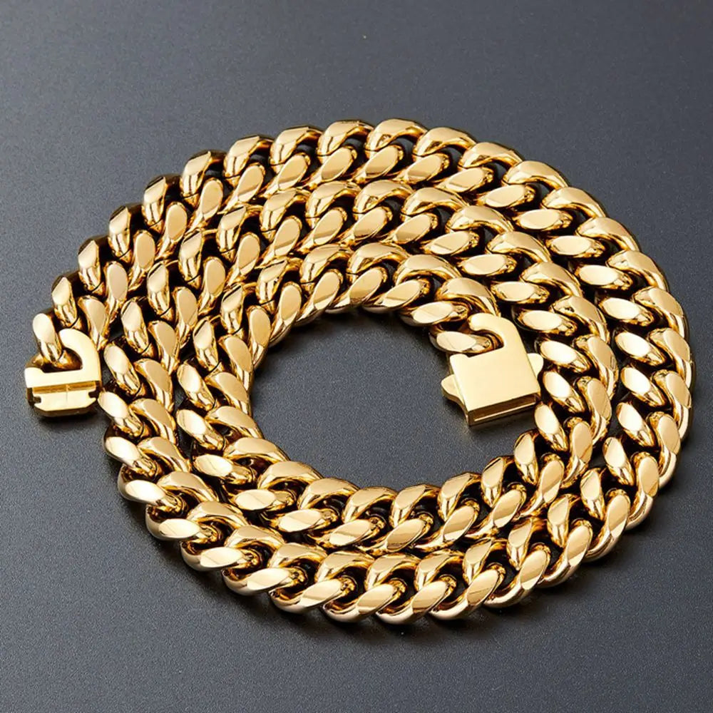 12/14mm Hip Hop Necklace 18K Gold Plated  316L Stainless Steel Cuban Link Chain Bracelet Jewelry For unisex Fashion Jewelry
