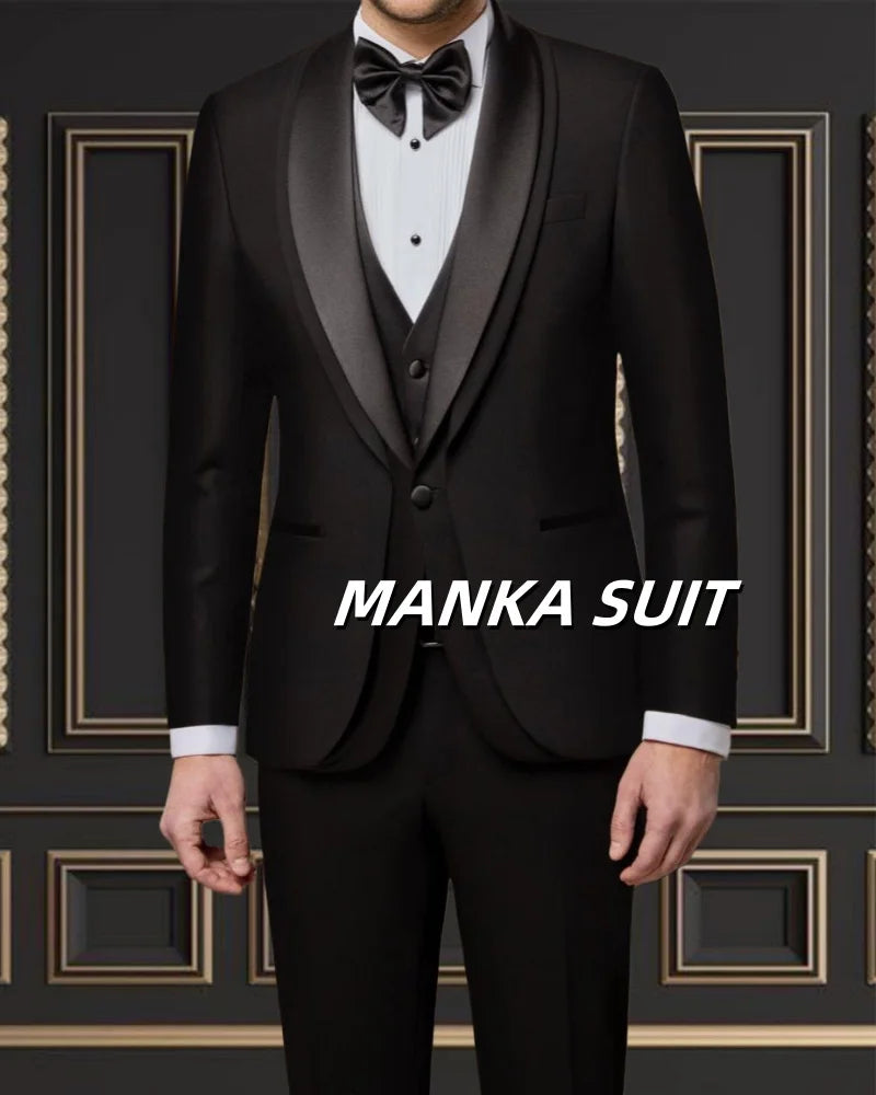 Elegant Shawl Lapel One Single Breasted Wedding Party Tuxedo 3pcs Blazer Vest Pant Formal Man Suits Customized Ropa hombre