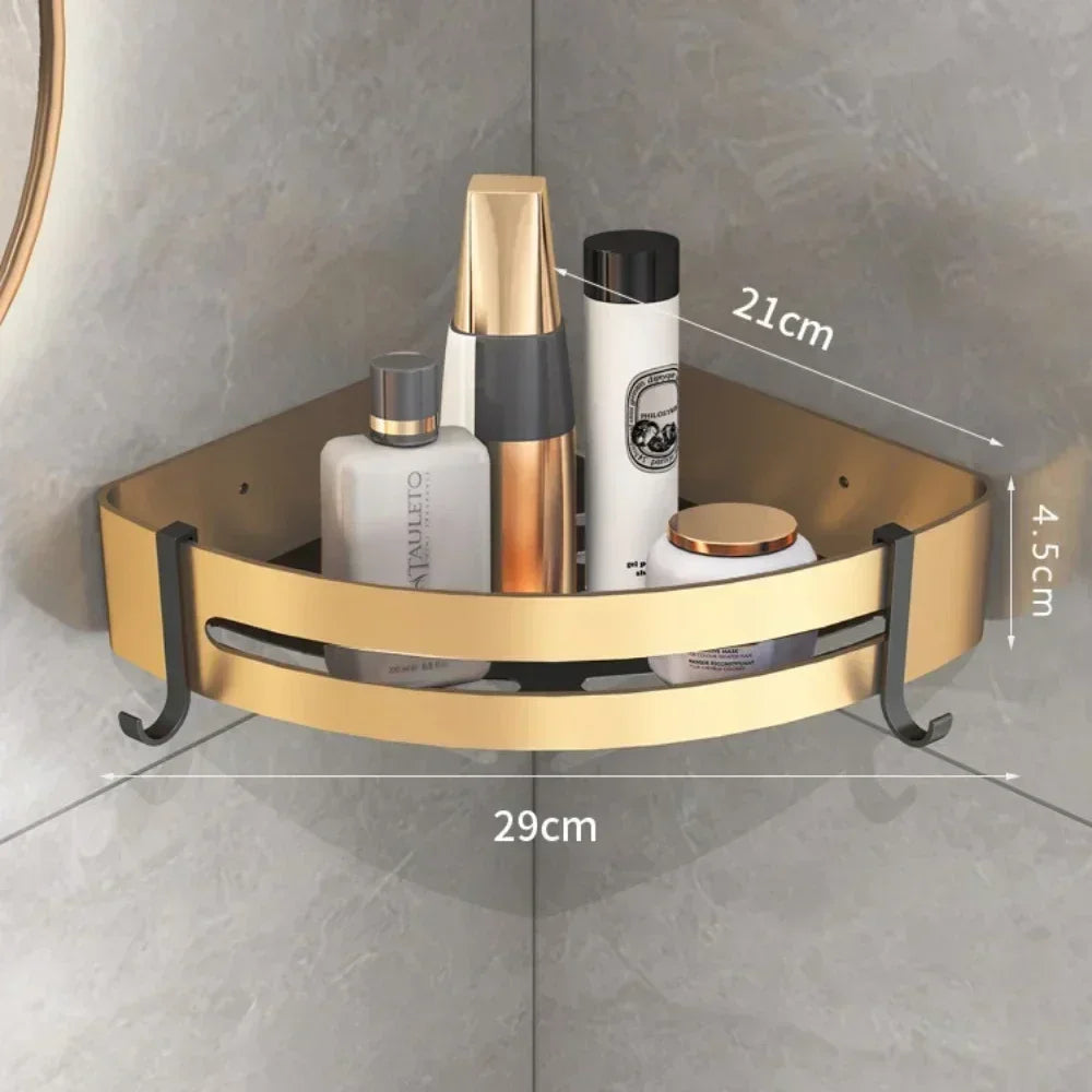 Bath Hardware Sets Organizer Aluminum Shower Towel Rack Black Gold Wall Mounted Bathroom Accessory Shelf Toilet Brush Holders