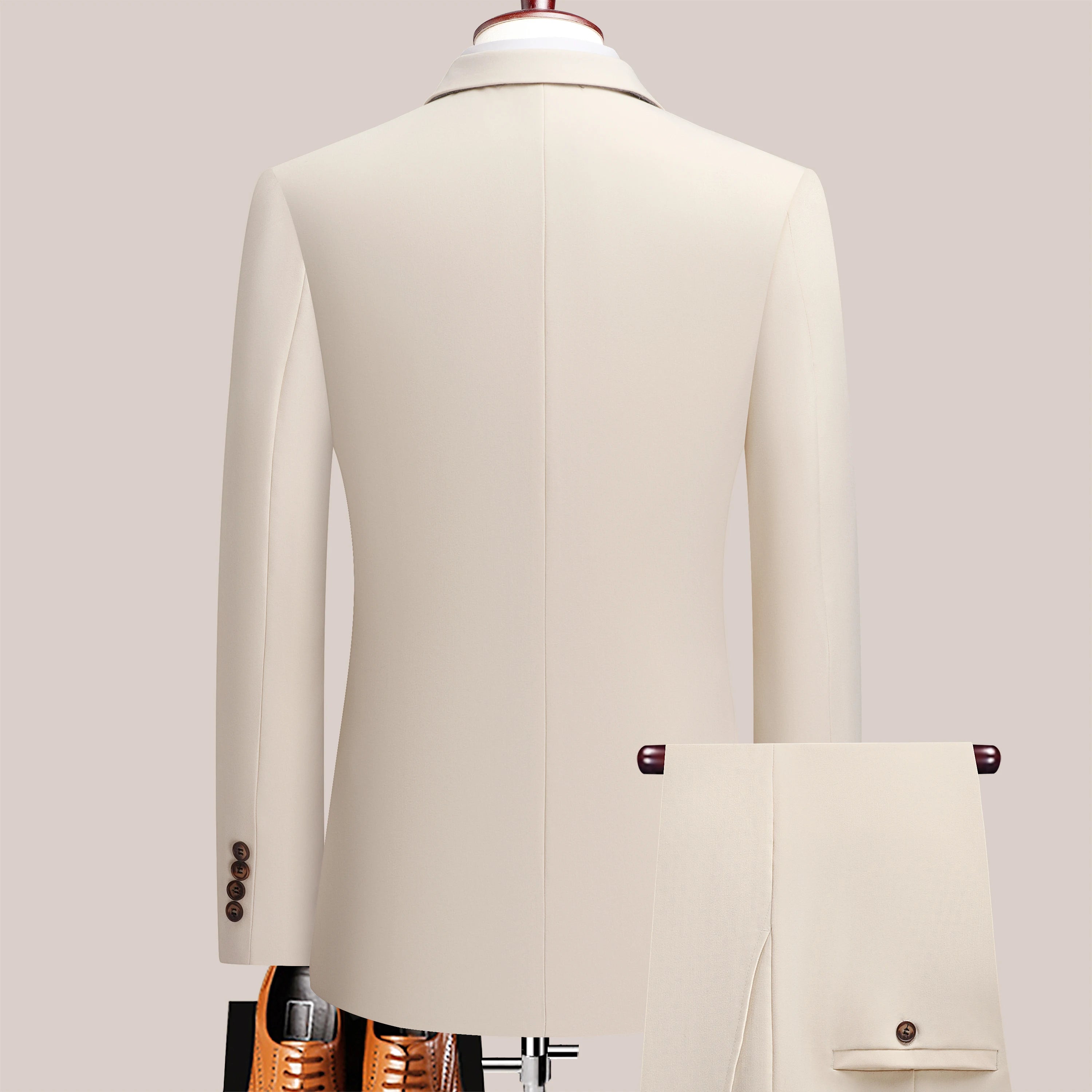 The latest men's solid color suit two-piece set with lapel collar and double breasted buttons for four seasons, men's business s