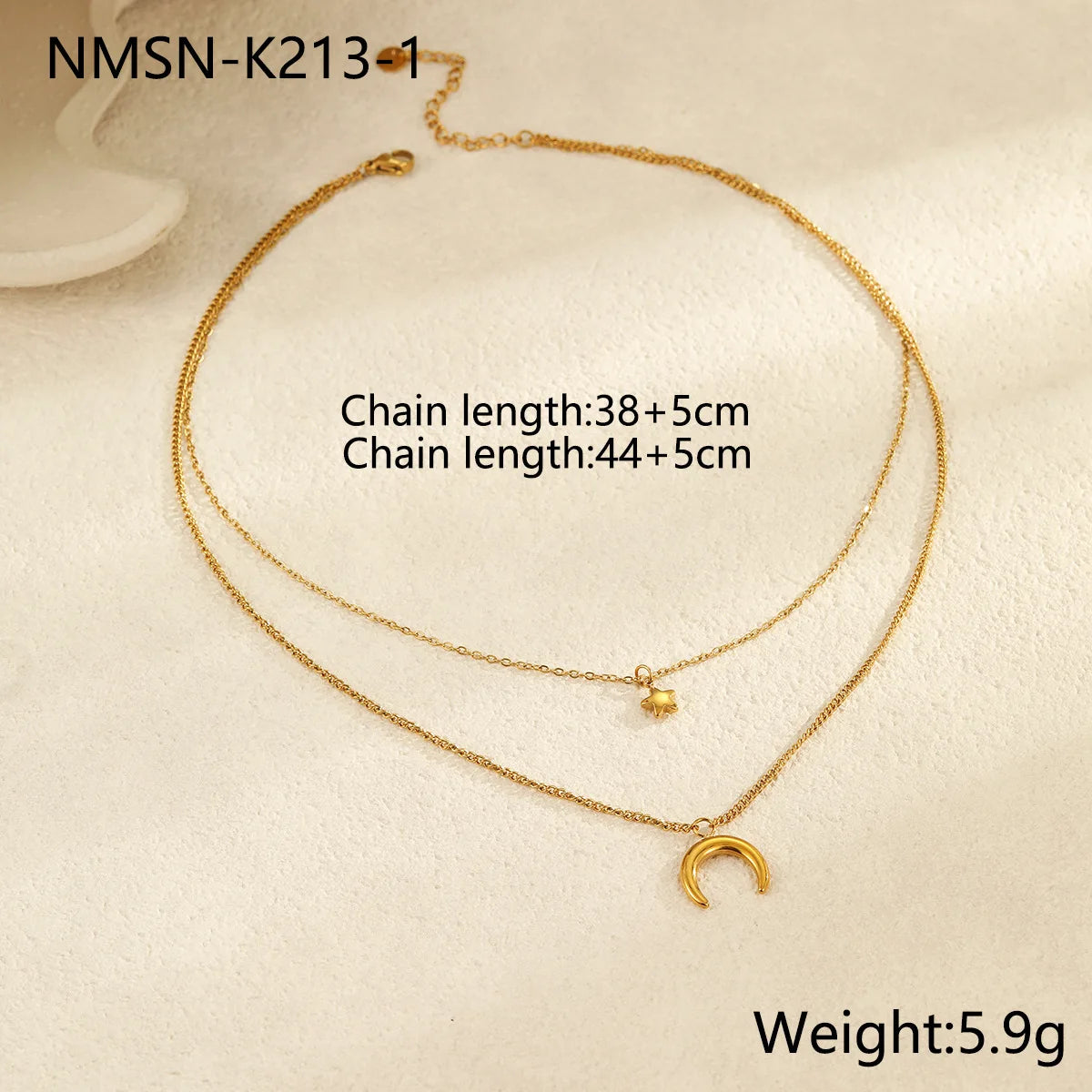 Personality Temperament Retro Style Necklace Stainless Steel Plated Real Gold Moon Star Titanium Steel Necklace