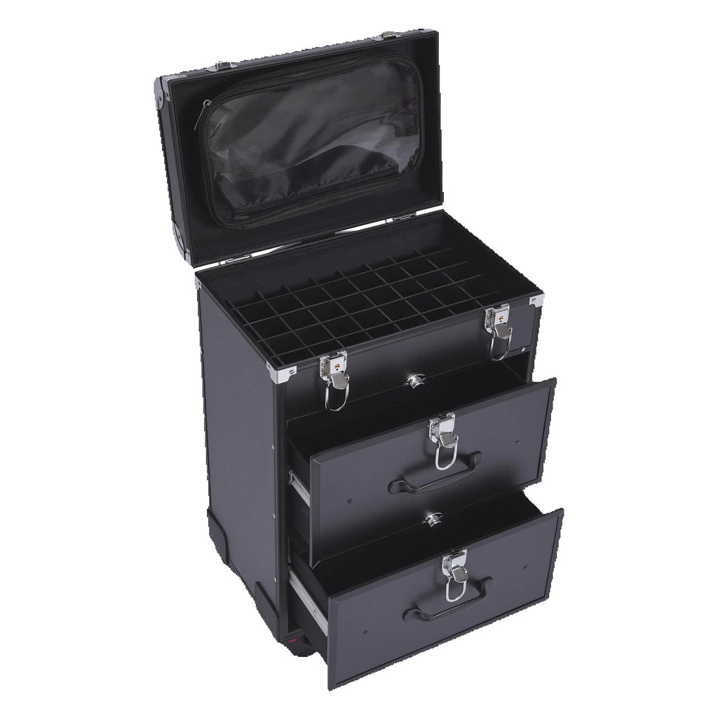 Makeup Train Case,Rolling Beauty Salon Luggage Hairdressing Trolley Travel Organizer Tool Box Cosmetic Luggage (Black Small)