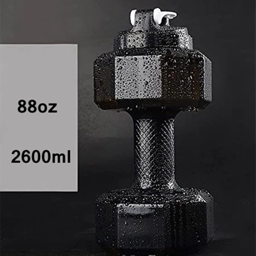 2.6L 88oz Dumbbell Shape Water Bottle with Portable Weight Design for Gym Yoga Running Outdoor Adventures Cycling and Camping E