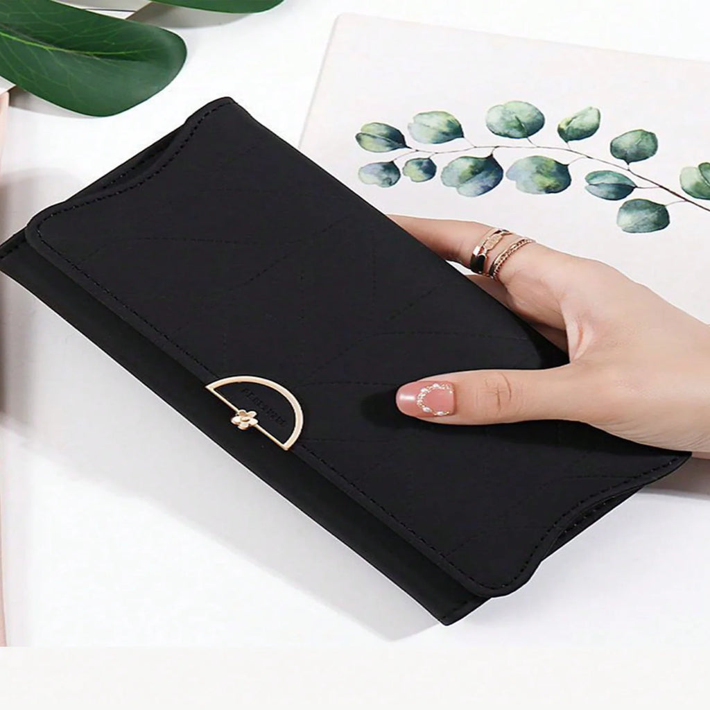 Minimalist Metal Decor Long Wallet Checkbook Cover Lightweight Modern Business Credit Card ID Card Money Cash Business Casual Te