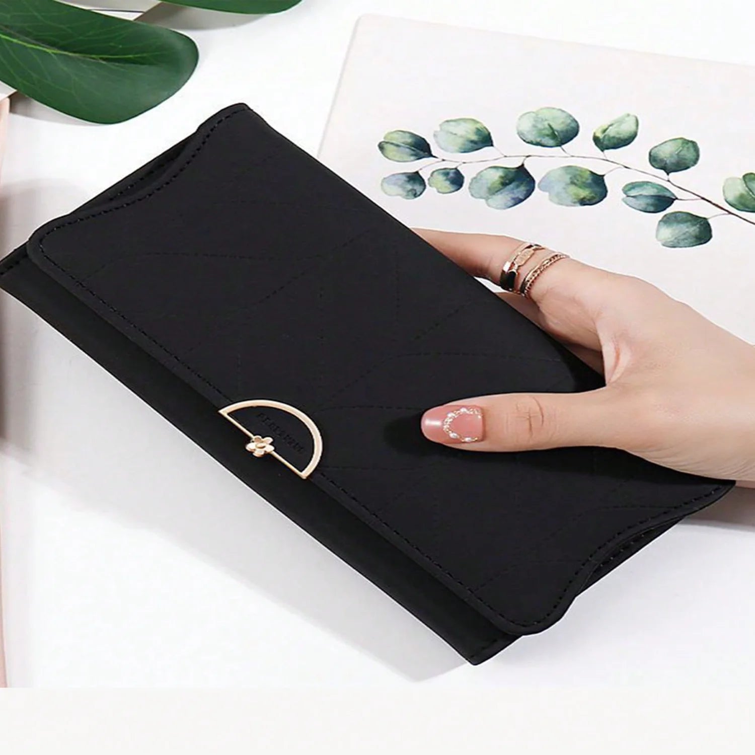 Minimalist Metal Decor Long Wallet Checkbook Cover Lightweight Modern Business Credit Card ID Card Money Cash Business Casual Te