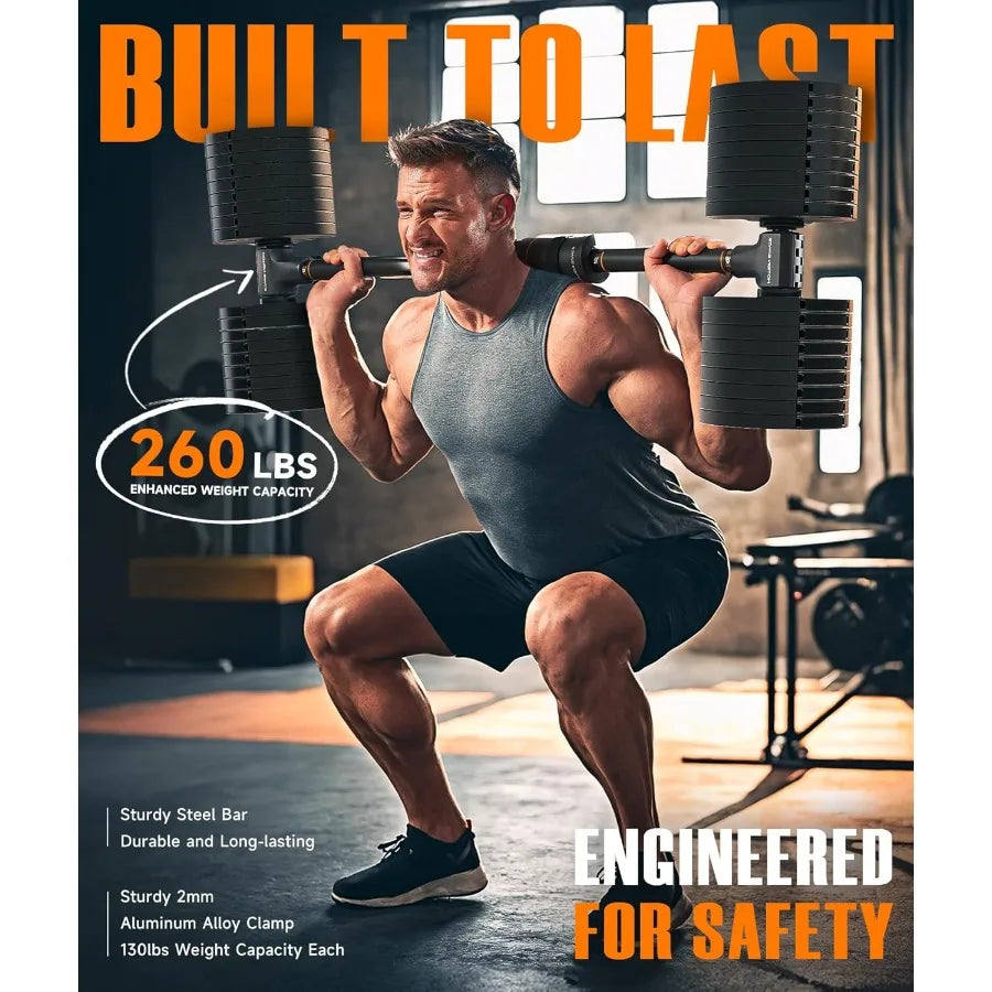 Flexible Dumbbell Converter 260 LBS Weight Capacity Adjustable Alloy Steel Bar Convert Dumbbells to Barbell Enhanced Compatibil