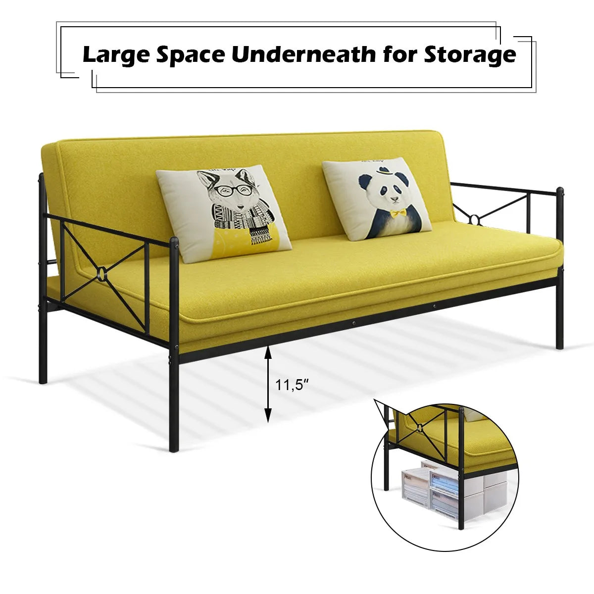 Metal Daybed Frame Twin Size Multifunctional Platform Bed Home Steel Slats