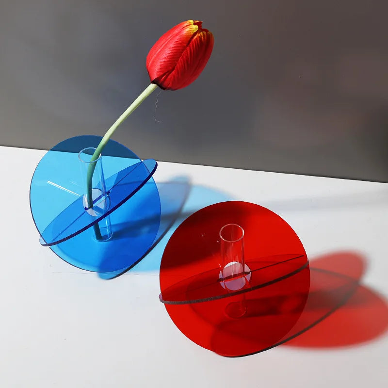 Nordic Colorful Acrylic Vases Desktop Ornaments Art Flower Arrangement Hydroponic Vase Container Living Room Home Decoration