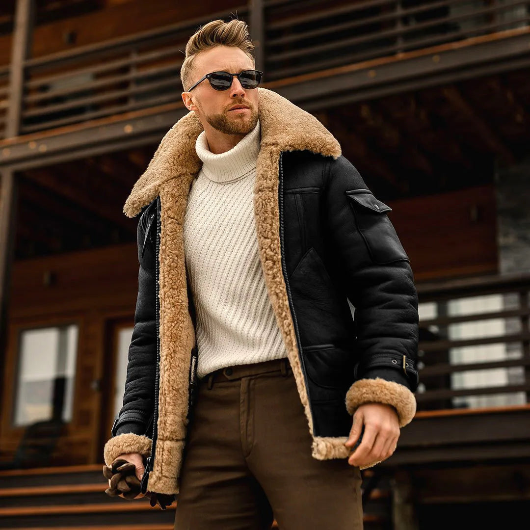 A new men's coat for autumn and winter, featuring thickened and warm faux leather fleece