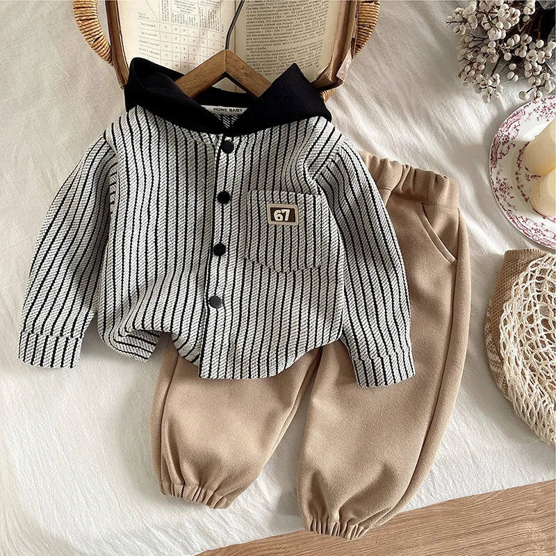 Spring Autumn toddler Baby Boys' Clothes Outfits Sets Casual Hooded Striped Coat+Pants Suits for infant boys Clothing baby Sets