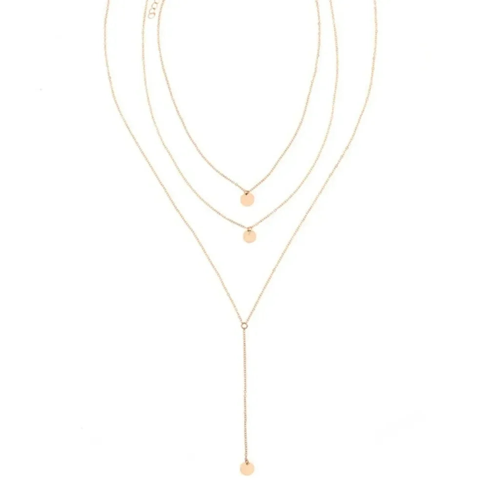 New Arrival 2024 Fashion Minimalist Round Disco Coin Chain Necklace Pendant Dainty Sequins Multi Layers Necklaces Women