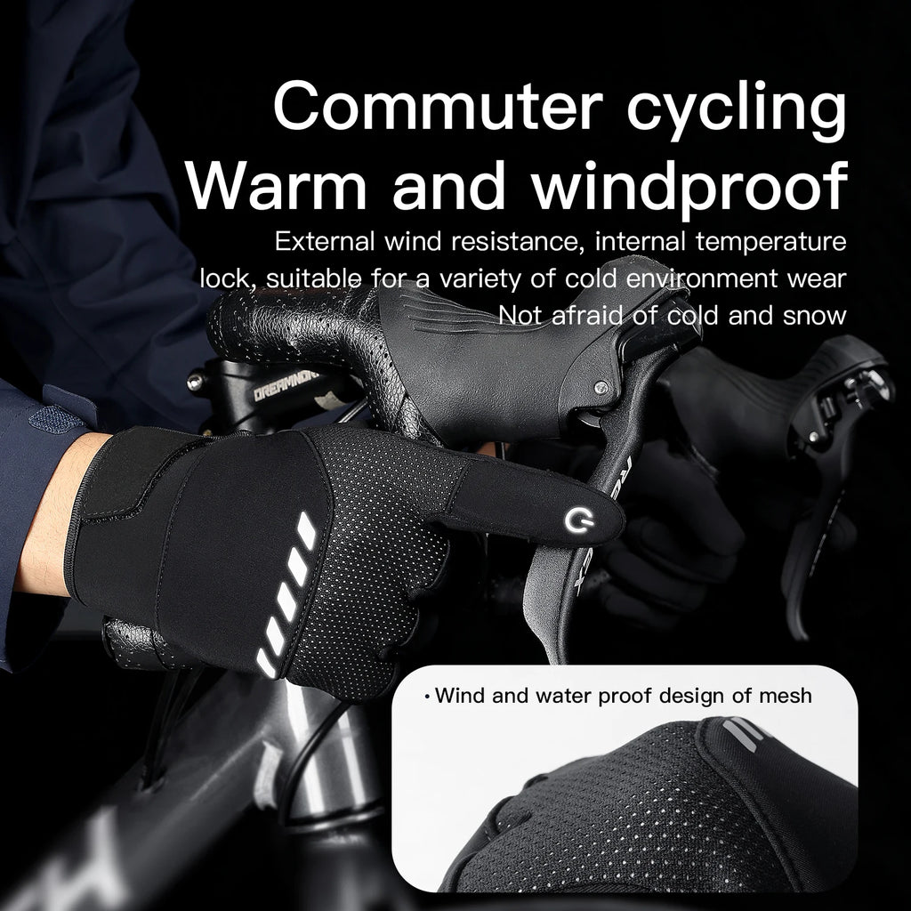 Autumn Winter Outdoor Cycling Gloves Gym Fitness Sports Running Warm Touch Screen Nonslip Gloves Motorcycle Gloves Men Black